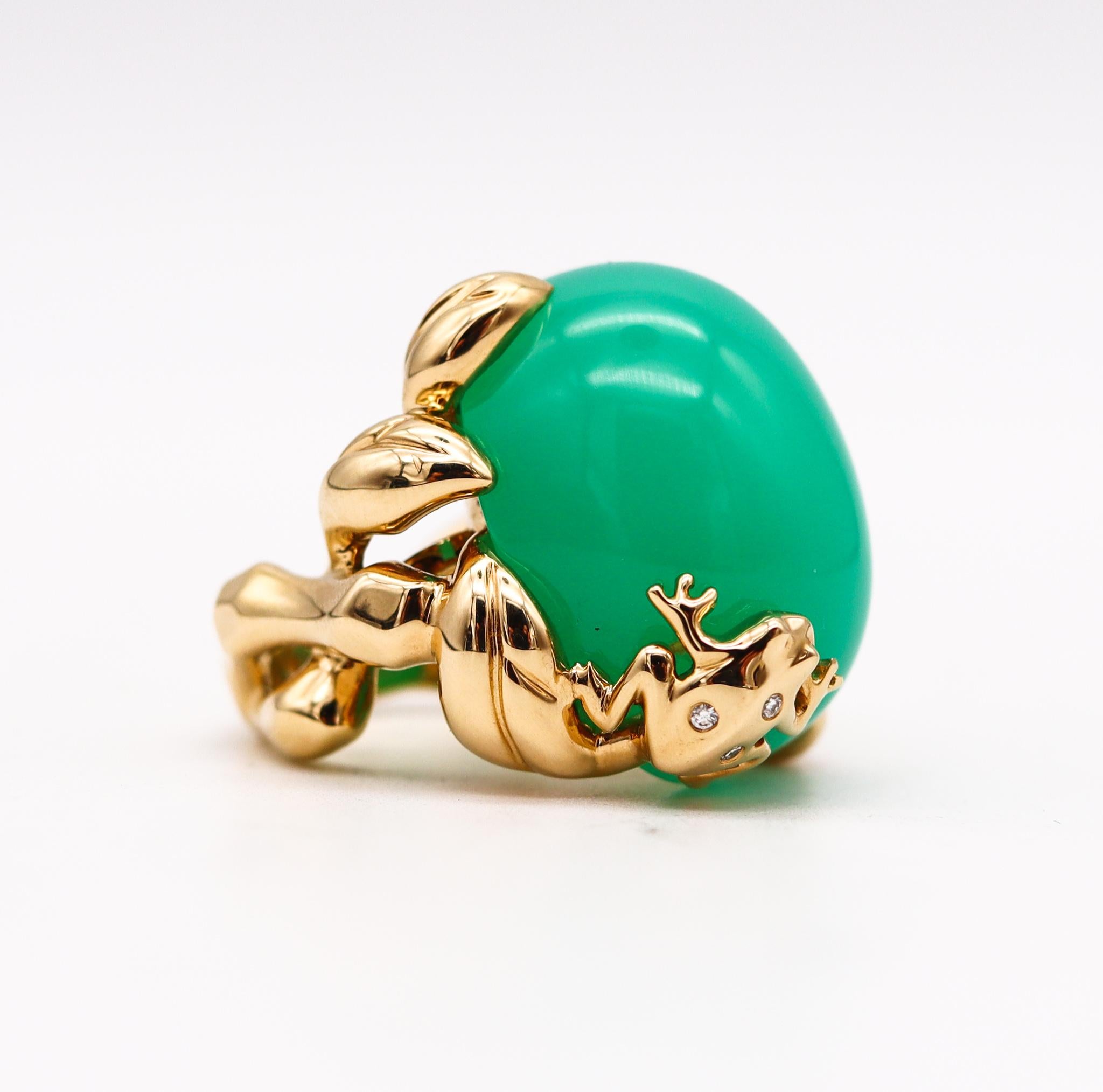 Cabochon Christian Dior Paris Gourmande Grenouille Ring 18Kt Gold 48.33 Ctw Chrysoprase