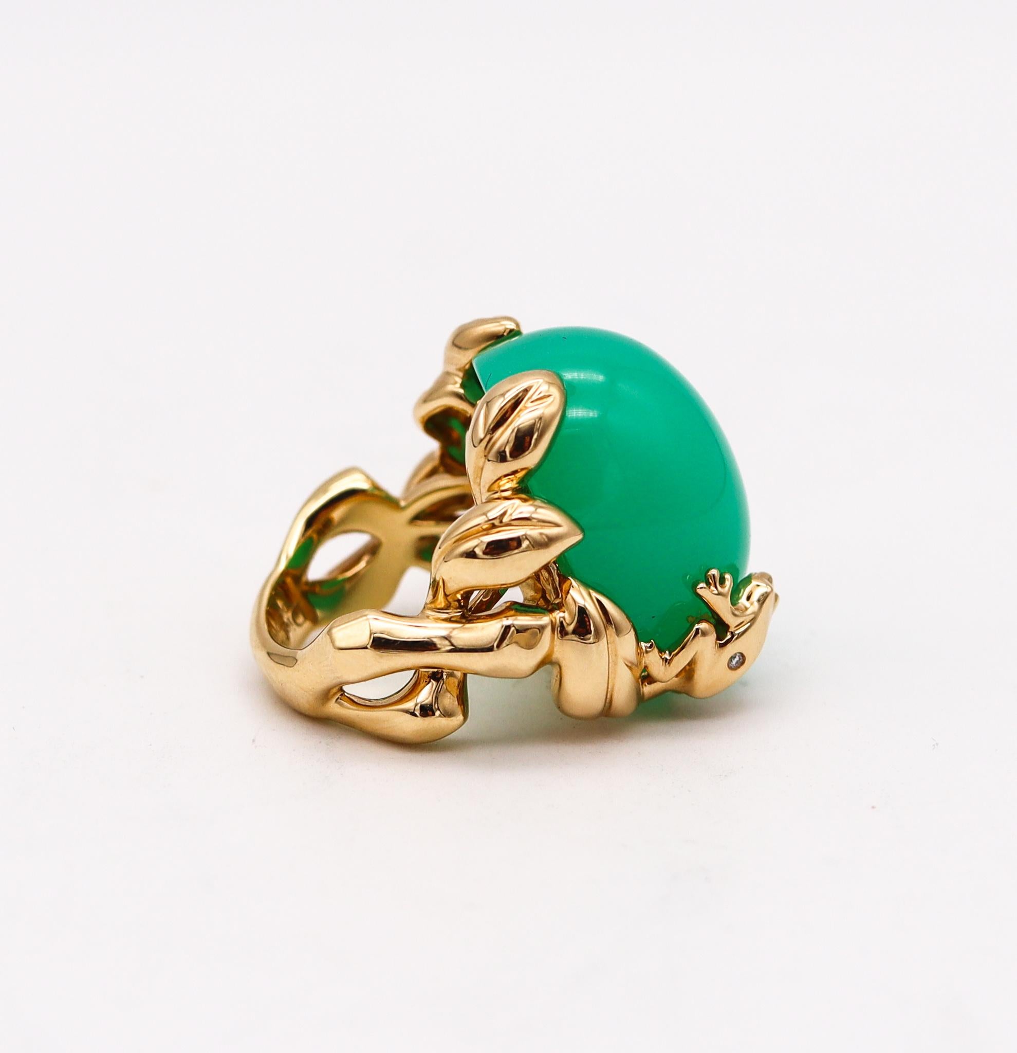 Christian Dior Paris Gourmande Grenouille Ring 18Kt Gold 48.33 Ctw Chrysoprase In Excellent Condition In Miami, FL