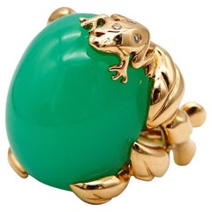 Retro Christian Dior Paris Gourmande Grenouille Ring 18Kt Gold 48.33 Ctw Chrysoprase