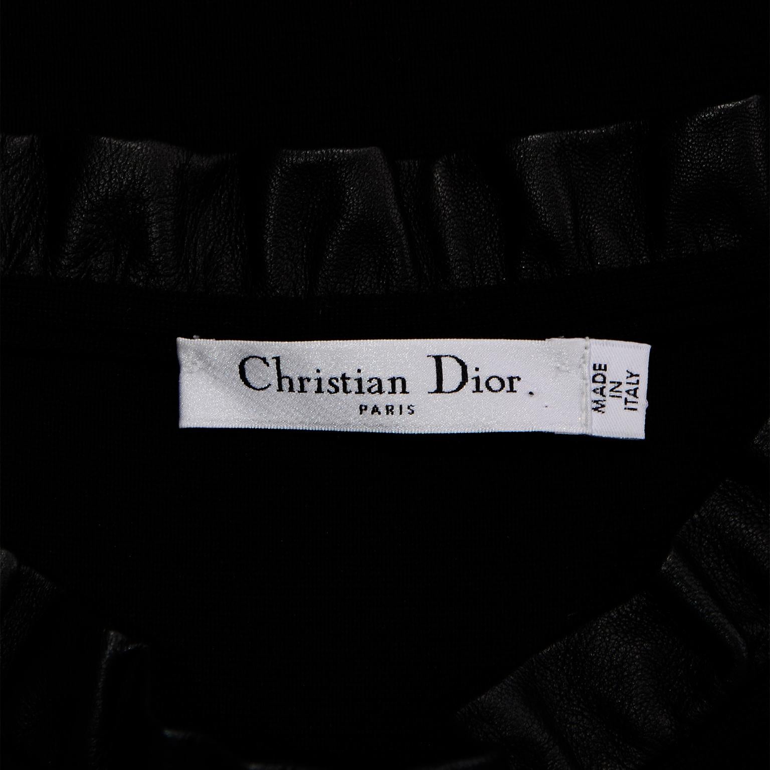 Christian Dior Paris Little Black Dress in Cashmere Silk Blend w Leather Ruffle For Sale 1