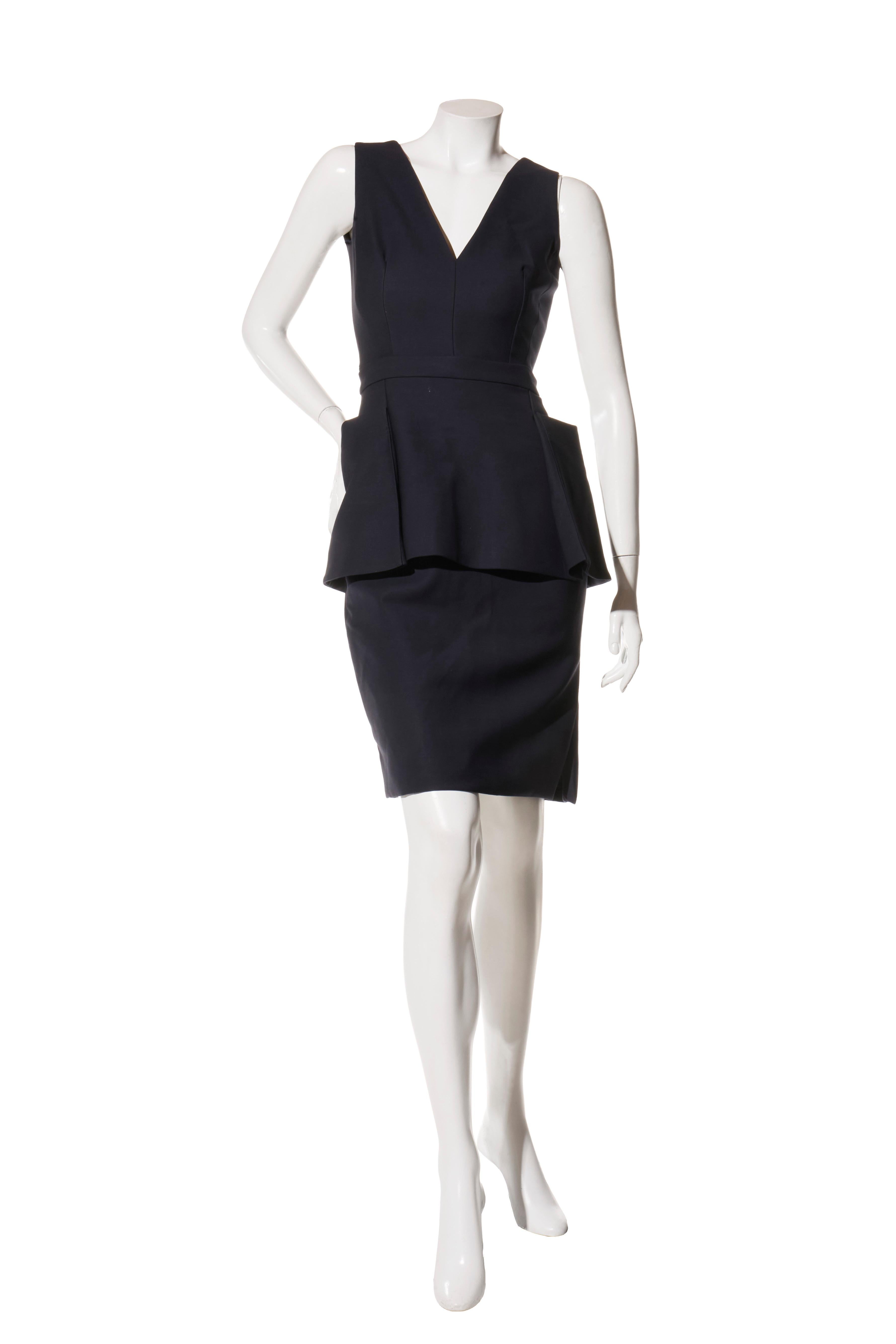 Christian Dior Paris Conjunto de vestido y chaqueta de lana y seda azul marino FR 36 (US 4) en venta 7