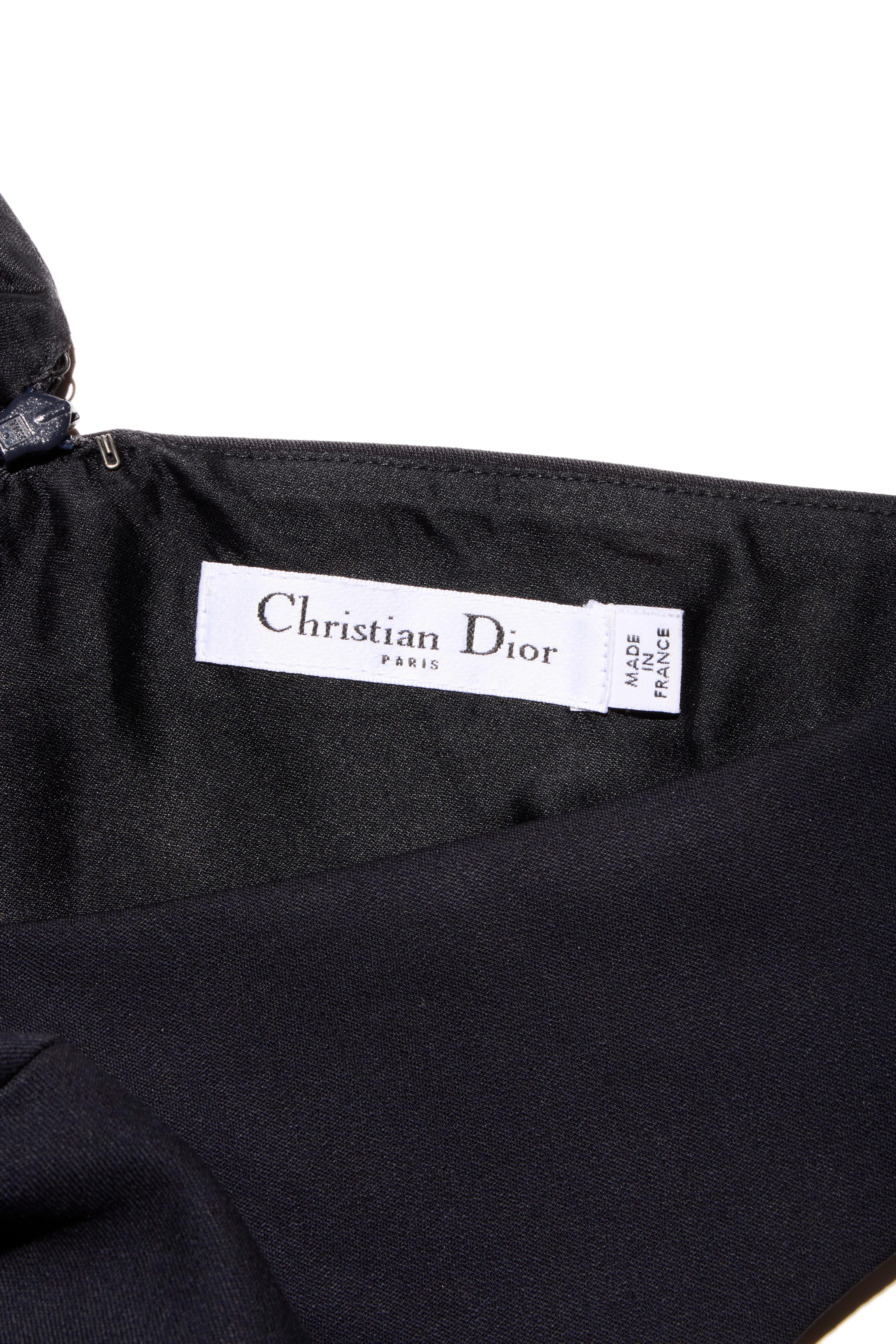Christian Dior Paris Conjunto de vestido y chaqueta de lana y seda azul marino FR 36 (US 4) en venta 11