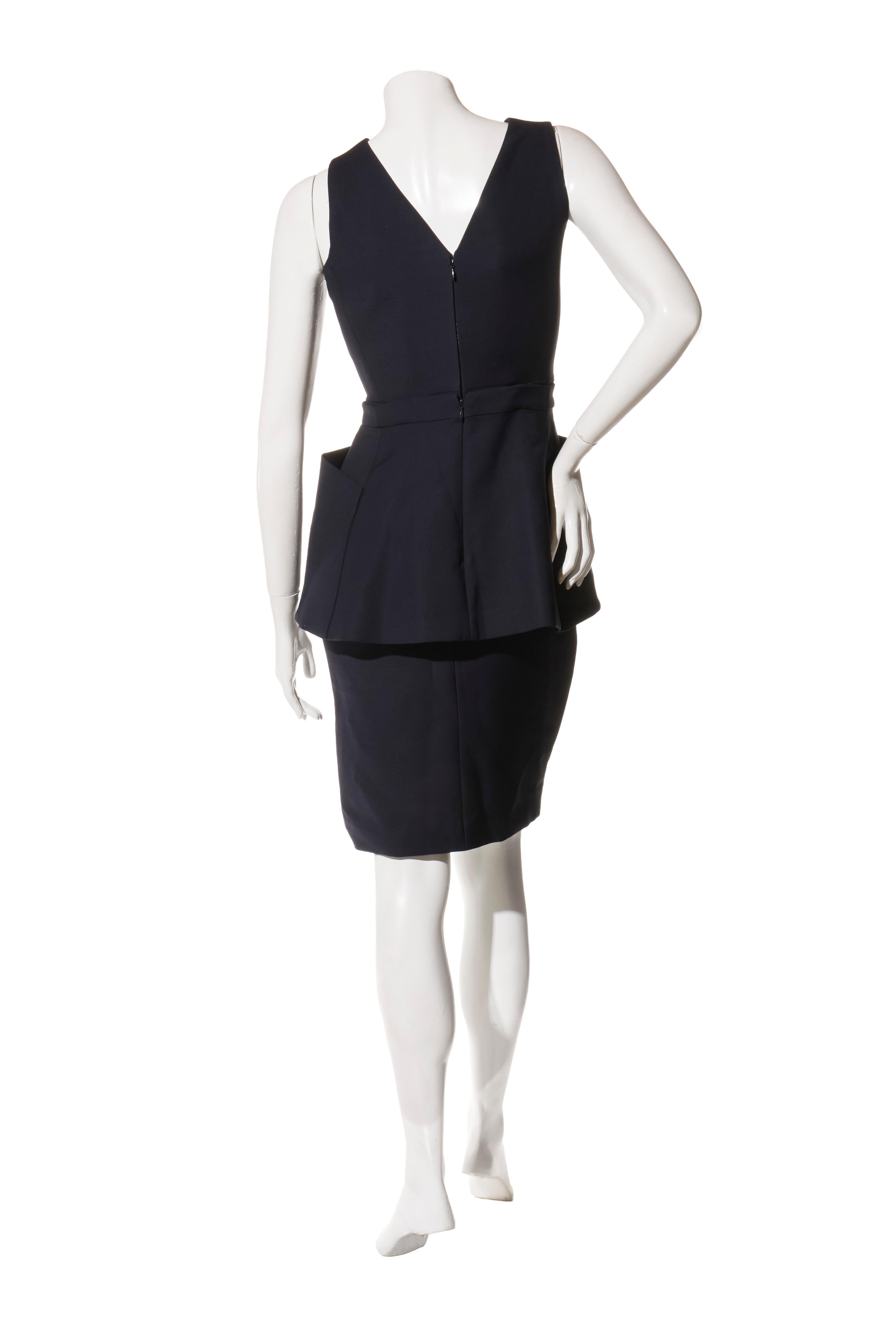 Christian Dior Paris Conjunto de vestido y chaqueta de lana y seda azul marino FR 36 (US 4) en Bueno estado para la venta en Woodland Hills, CA