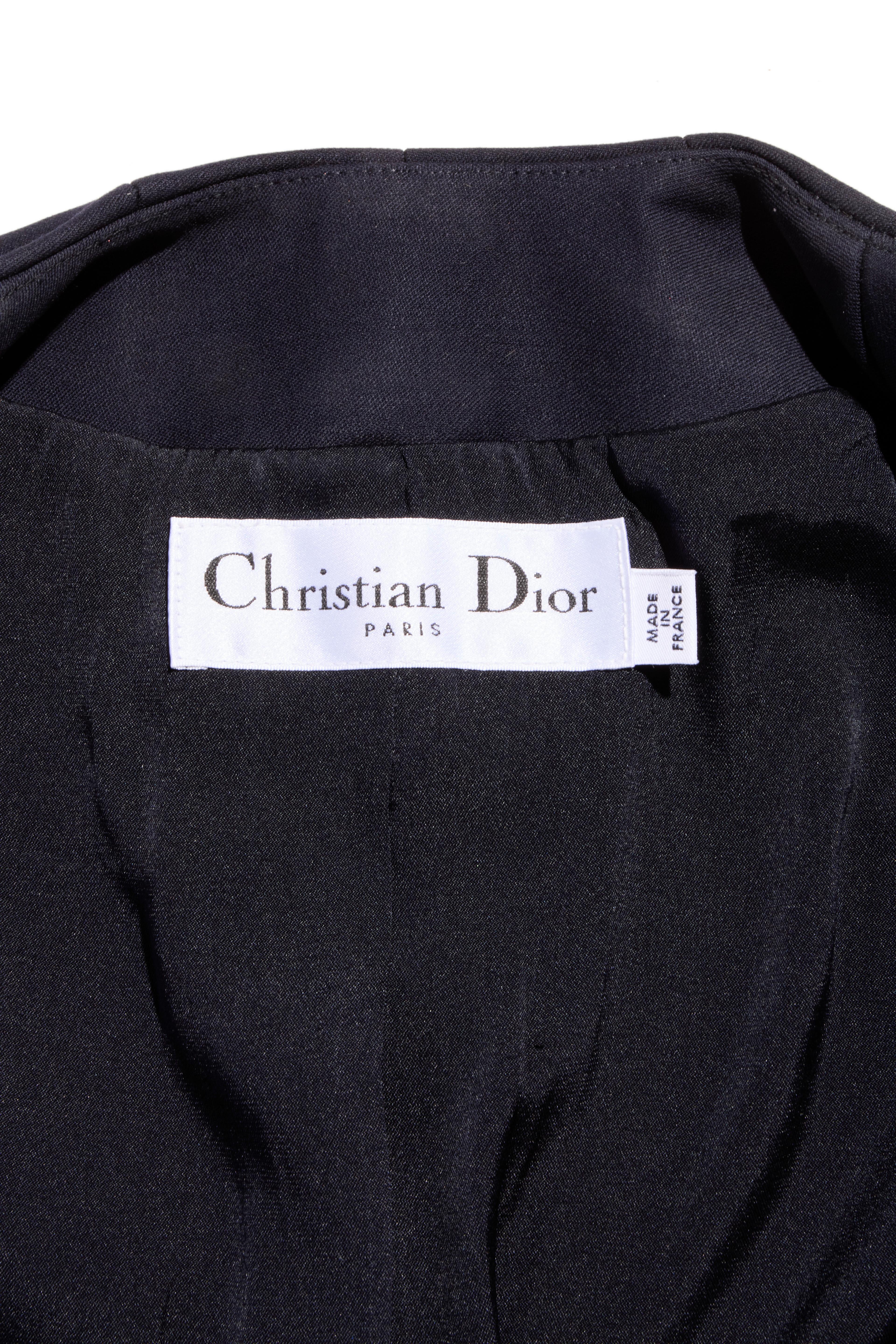 Christian Dior Paris Conjunto de vestido y chaqueta de lana y seda azul marino FR 36 (US 4) en venta 1