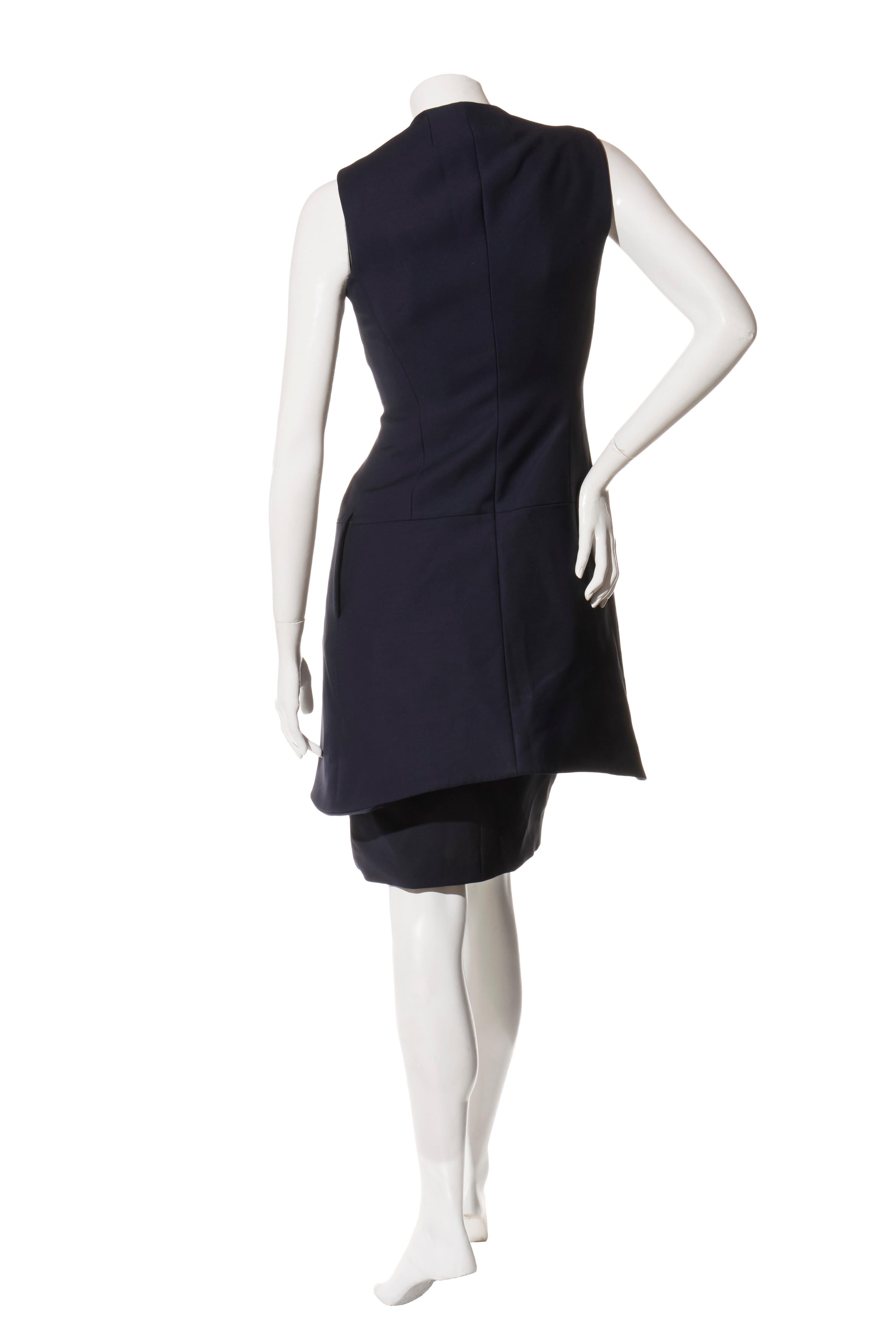 Christian Dior Paris Conjunto de vestido y chaqueta de lana y seda azul marino FR 36 (US 4) en venta 2