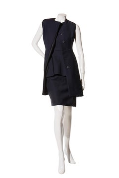 Christian Dior Paris Navy Set abito e giacca in lana e seta FR 36 (US 4)