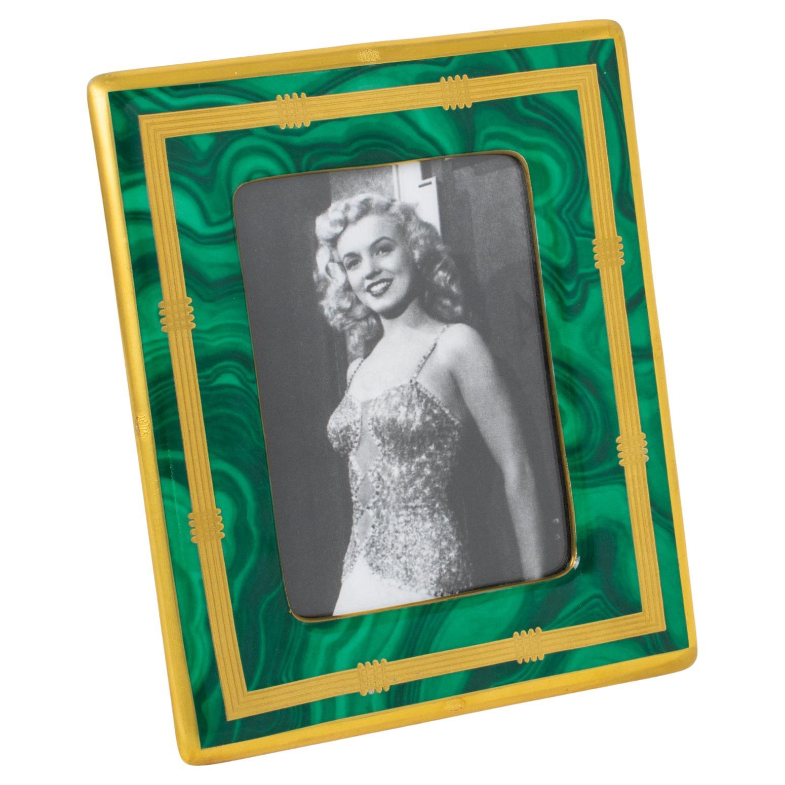 Christian Dior Paris Picture Frame Green Malachite Ceramic, 1980s