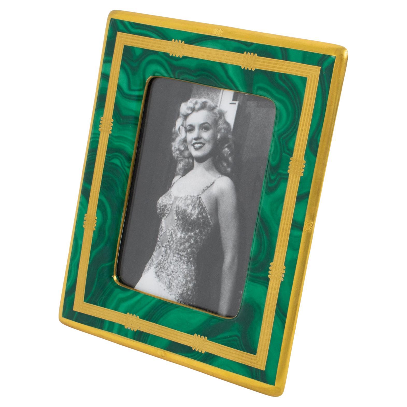 Christian Dior Paris Picture Frame Green Malachite-Like Ceramic, 1980s For Sale