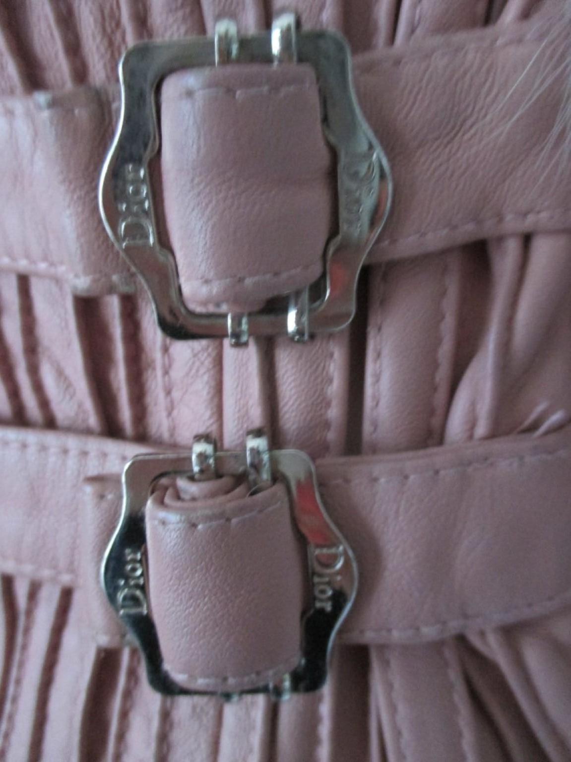 Brown Christian Dior Paris Pink Fox Fur Leather Vest S