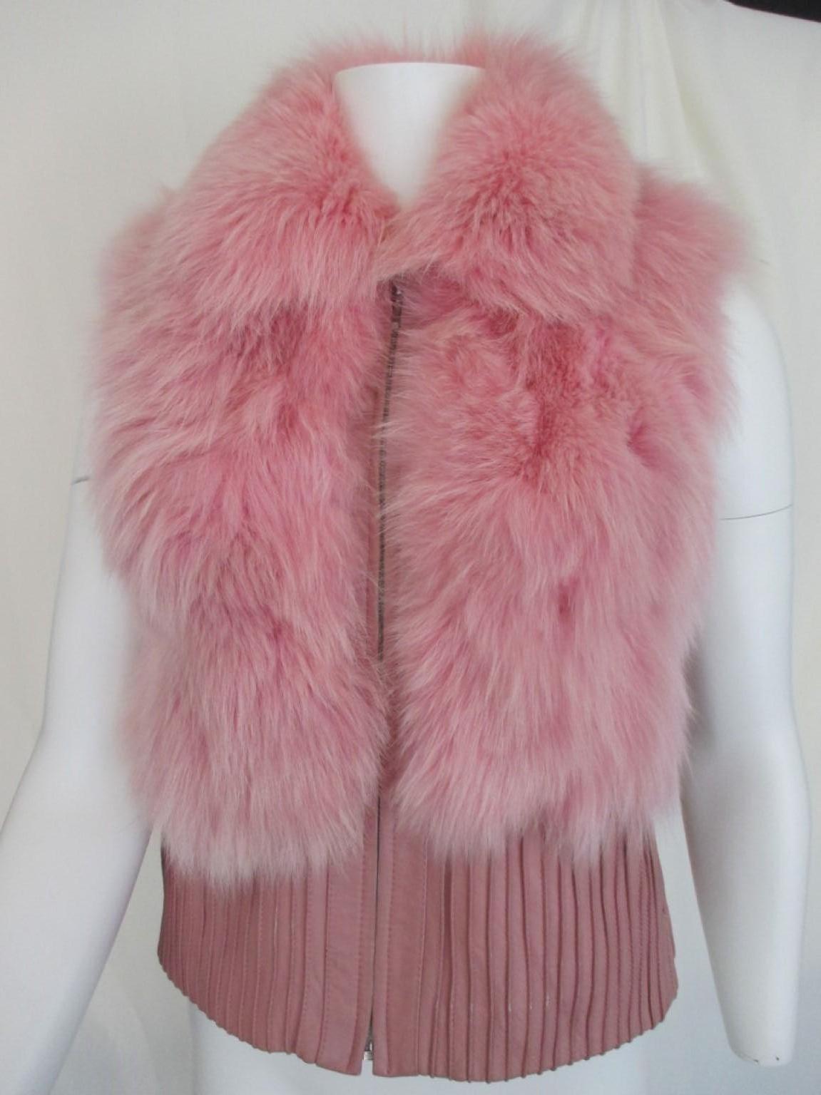 Christian Dior Paris Pink Fox Fur Leather Vest S In Fair Condition In Amsterdam, NL