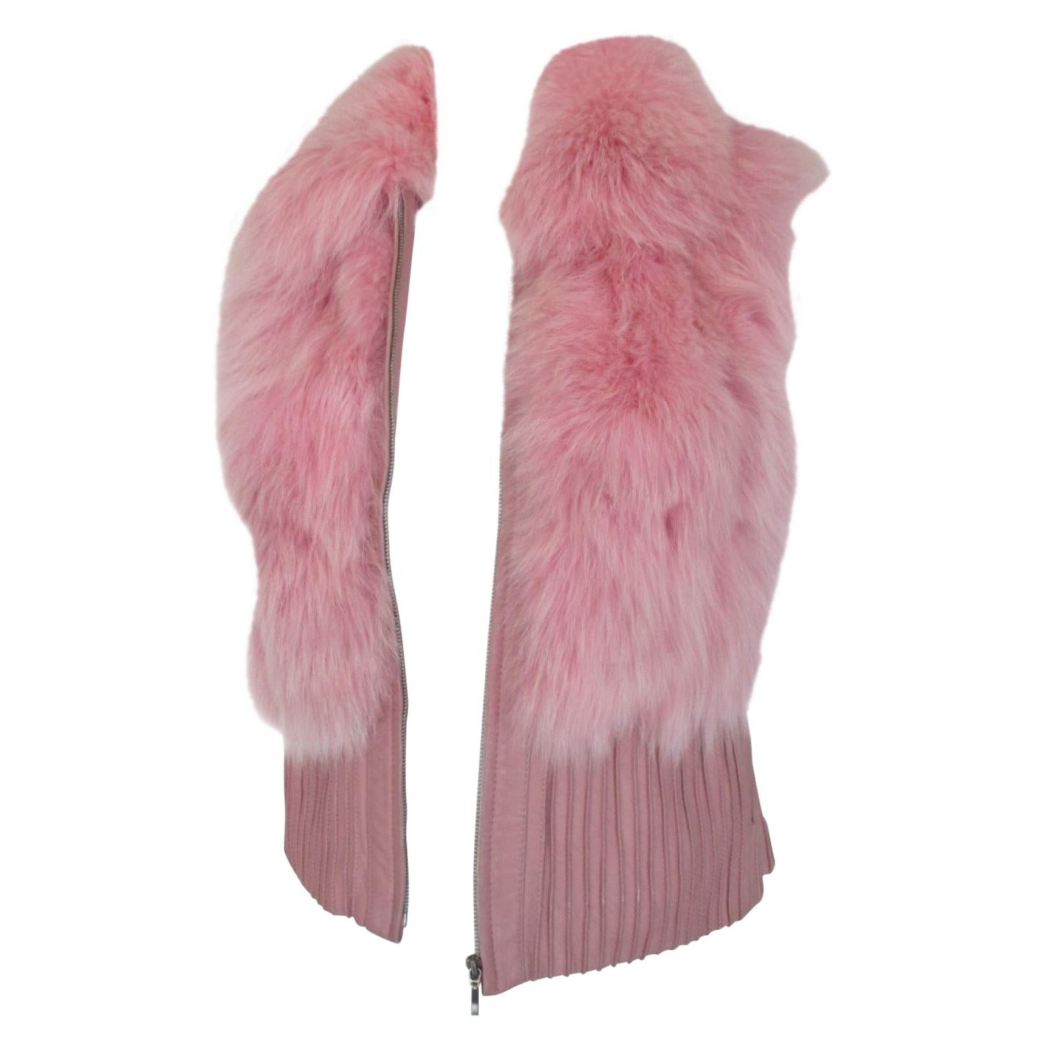 Christian Dior Paris Pink Fox Fur Leather Vest S