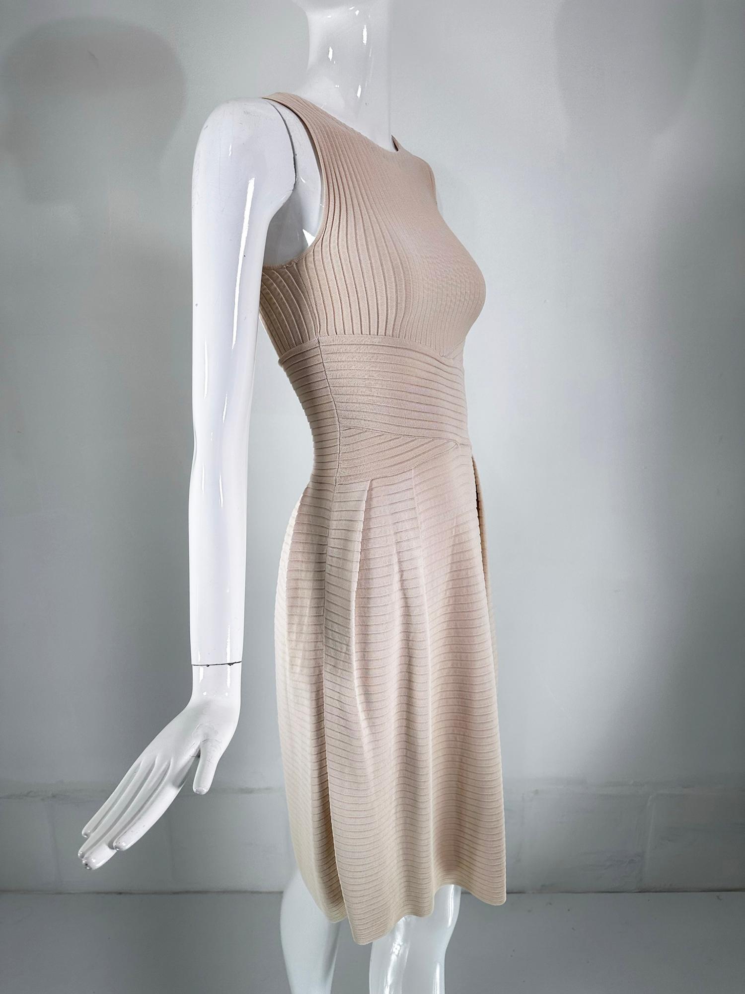 Christian Dior Paris Ribbed Knit Beige Tank Dress 2010 In Good Condition For Sale In West Palm Beach, FL
