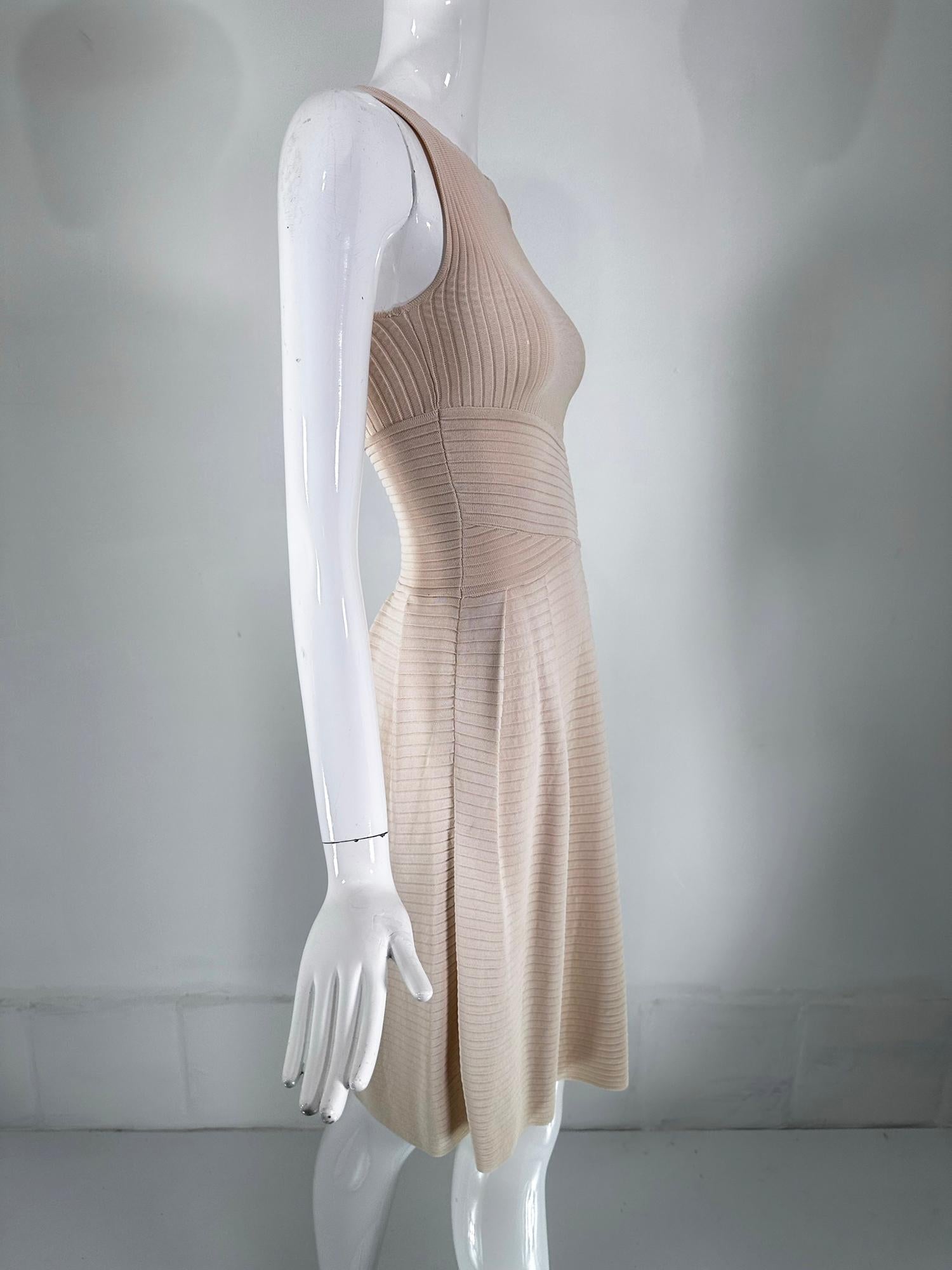 Women's Christian Dior Paris Ribbed Knit Beige Tank Dress 2010 For Sale
