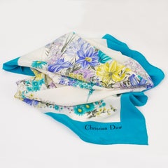 Christian Dior Silk Scarf Floral Print in Multicolor Blue Pattern