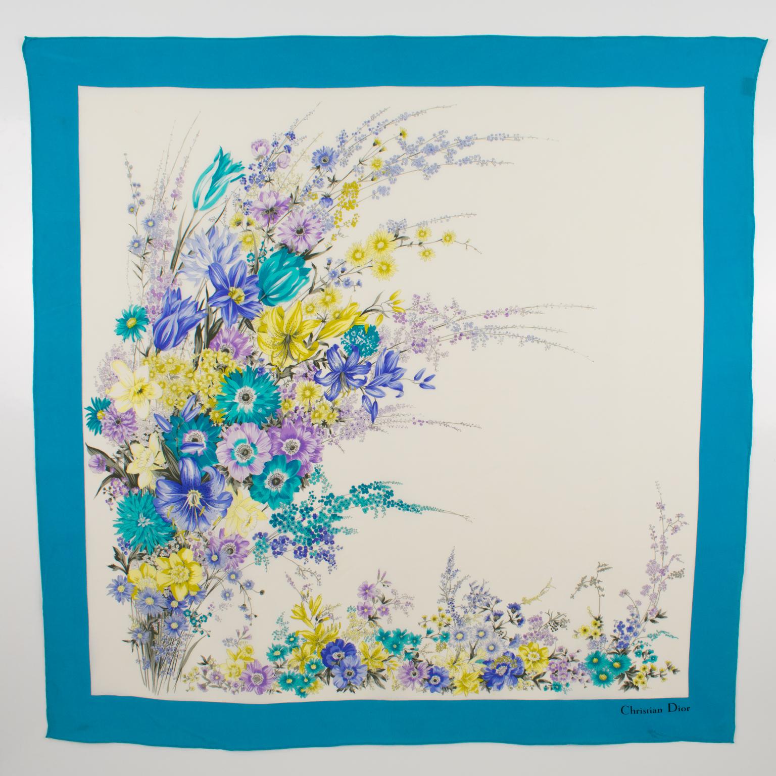 Christian Dior Silk Scarf Floral Print in Multicolor Pattern In Good Condition For Sale In Atlanta, GA