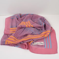 Christian Dior Paris Silk Scarf Geometric Print in Pink and Apricot