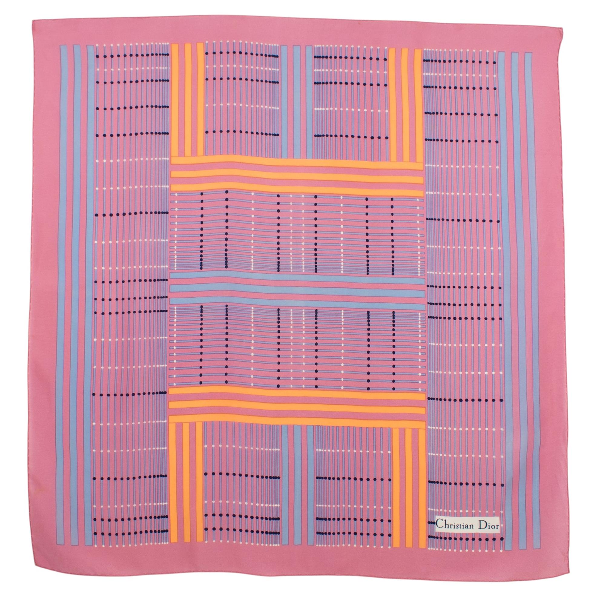 Christian Dior Paris Silk Scarf Geometric Print in Pink and Apricot