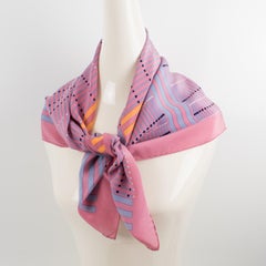 Christian Dior Paris Silk Scarf Geometric Print in Pink and Apricot