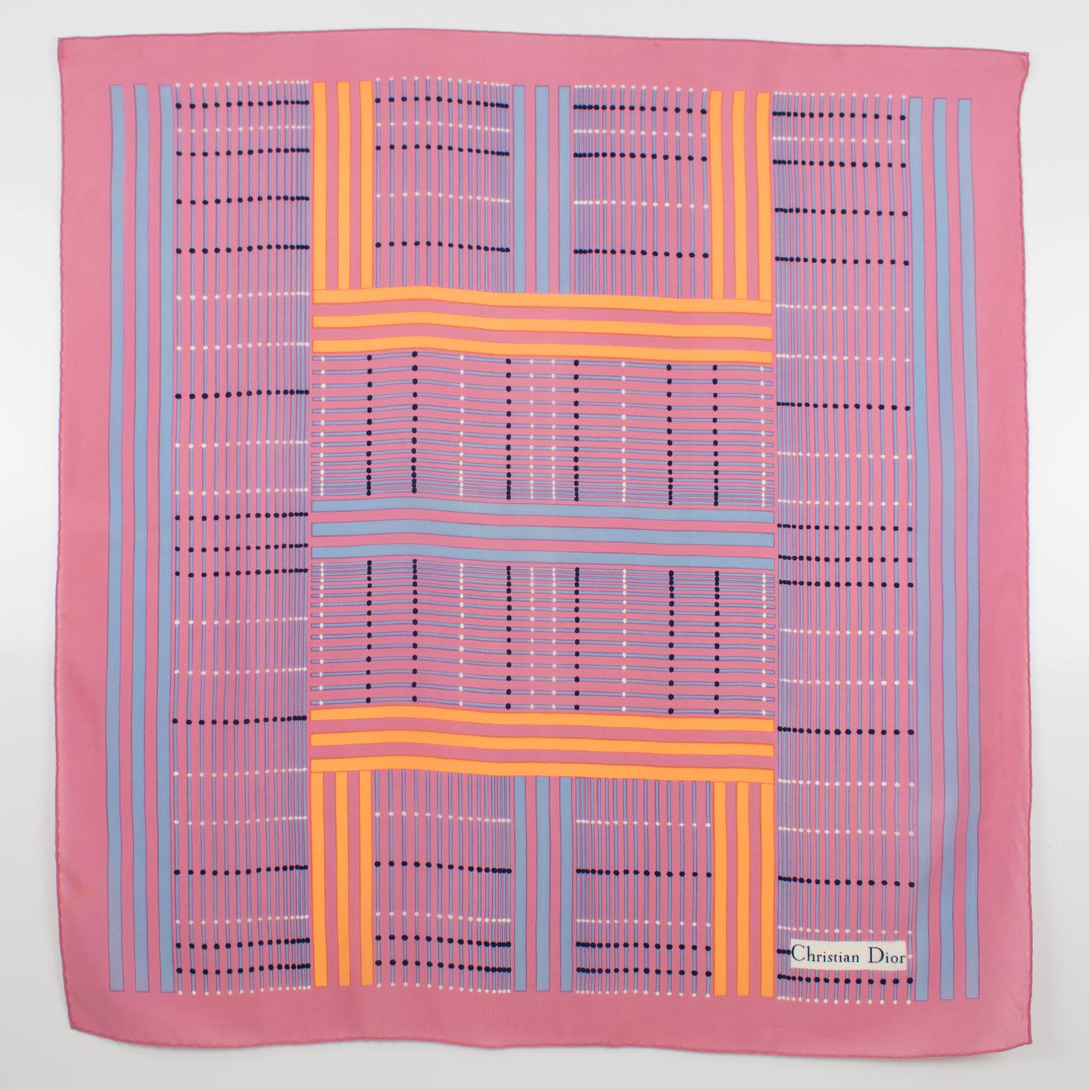 Women's Christian Dior Paris Silk Scarf Geometric Print in Pink and Orange For Sale