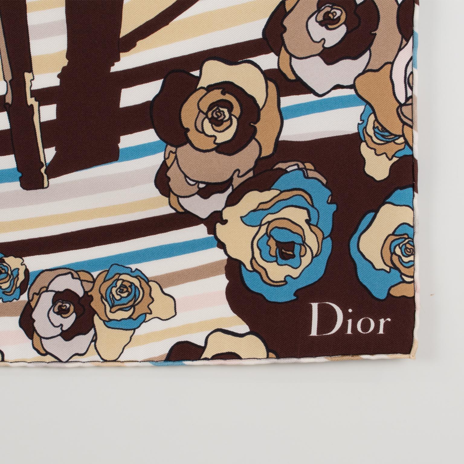 Women's Christian Dior Paris Silk Scarf Iconic Chair in Blue and Beige For Sale
