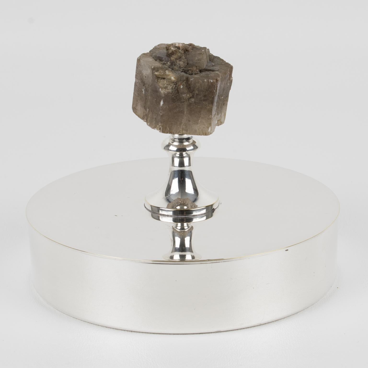 French Christian Dior Paris Silver Plate Box with Quartz Stone Finial, 1970s For Sale
