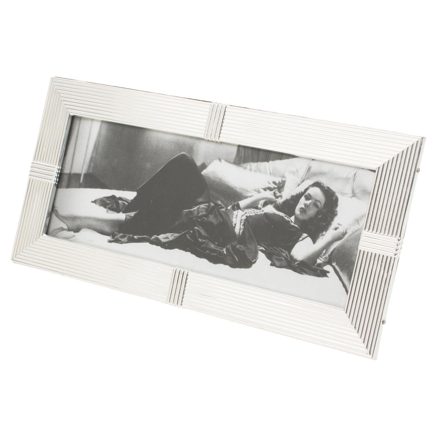 Christian Dior Paris Silver Plate Elongated Picture Frame For Sale