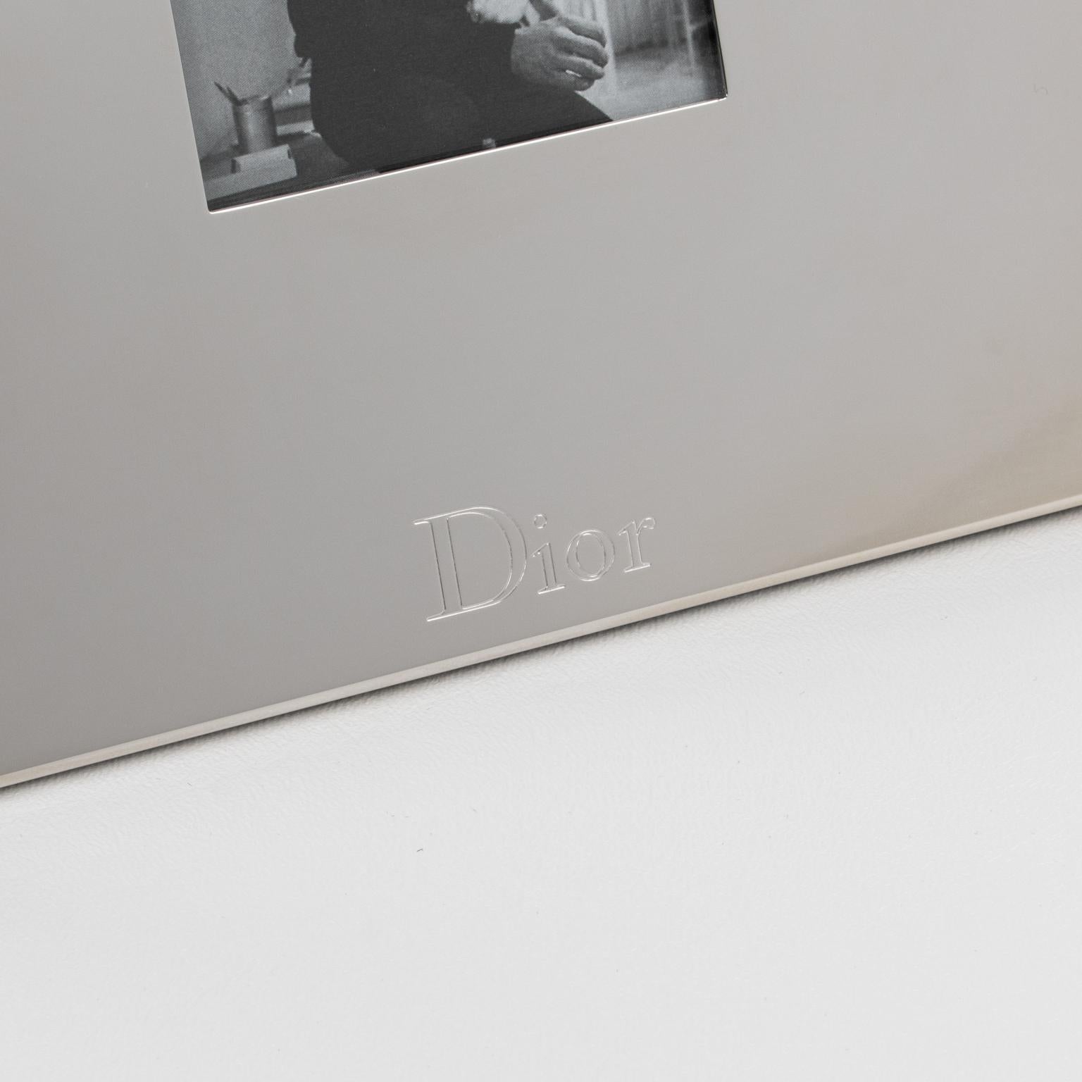 Late 20th Century Christian Dior Paris Silver Plate Engraved Logo Picture Frame in Box For Sale