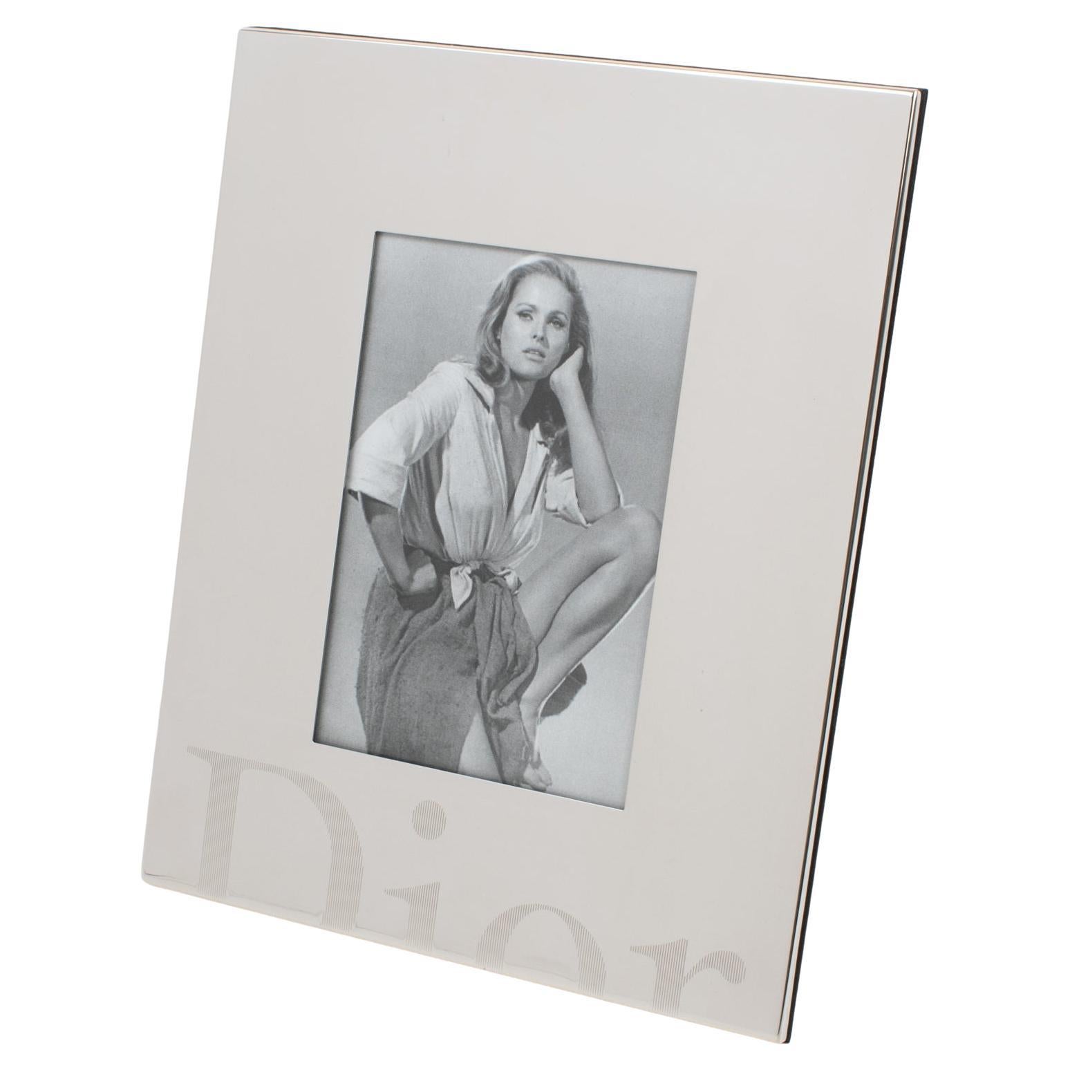 Christian Dior Paris Silver Plate Engraved Logo Picture Frame in Box