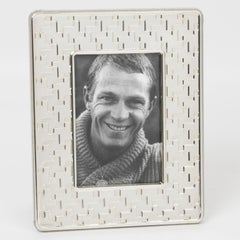 Christian Dior Paris Silver Plate Picture Frame Pied de Coq Pattern