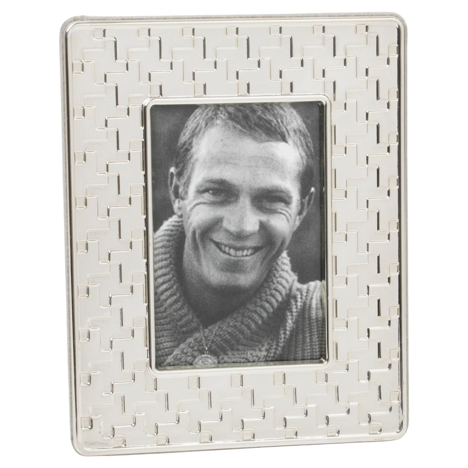 Christian Dior Paris Silver Plate Picture Frame Pied de Coq Pattern For Sale