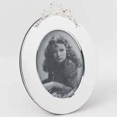 Christian Dior Paris Silverplate Ovoid Picture Frame with Bow