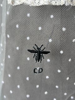 Christian Dior Paris White Polka Dot Tulle and Lace Sleeveless Blouse