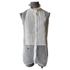 Christian Dior Paris White Polka Dot Tulle and Lace Sleeveless Blouse