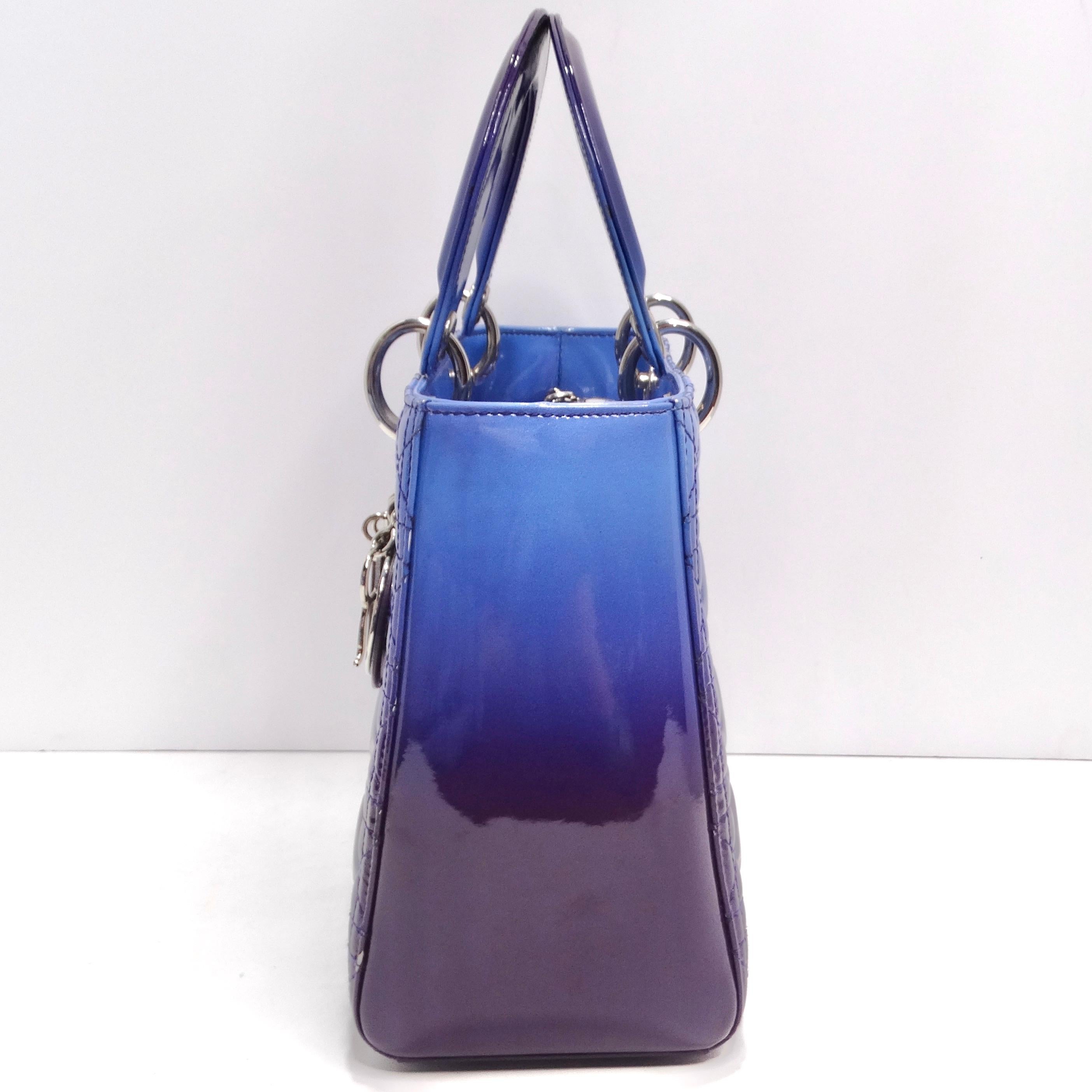 Christian Dior Patent Cannage Gradient Medium Lady Dior Purple Blue For Sale 6