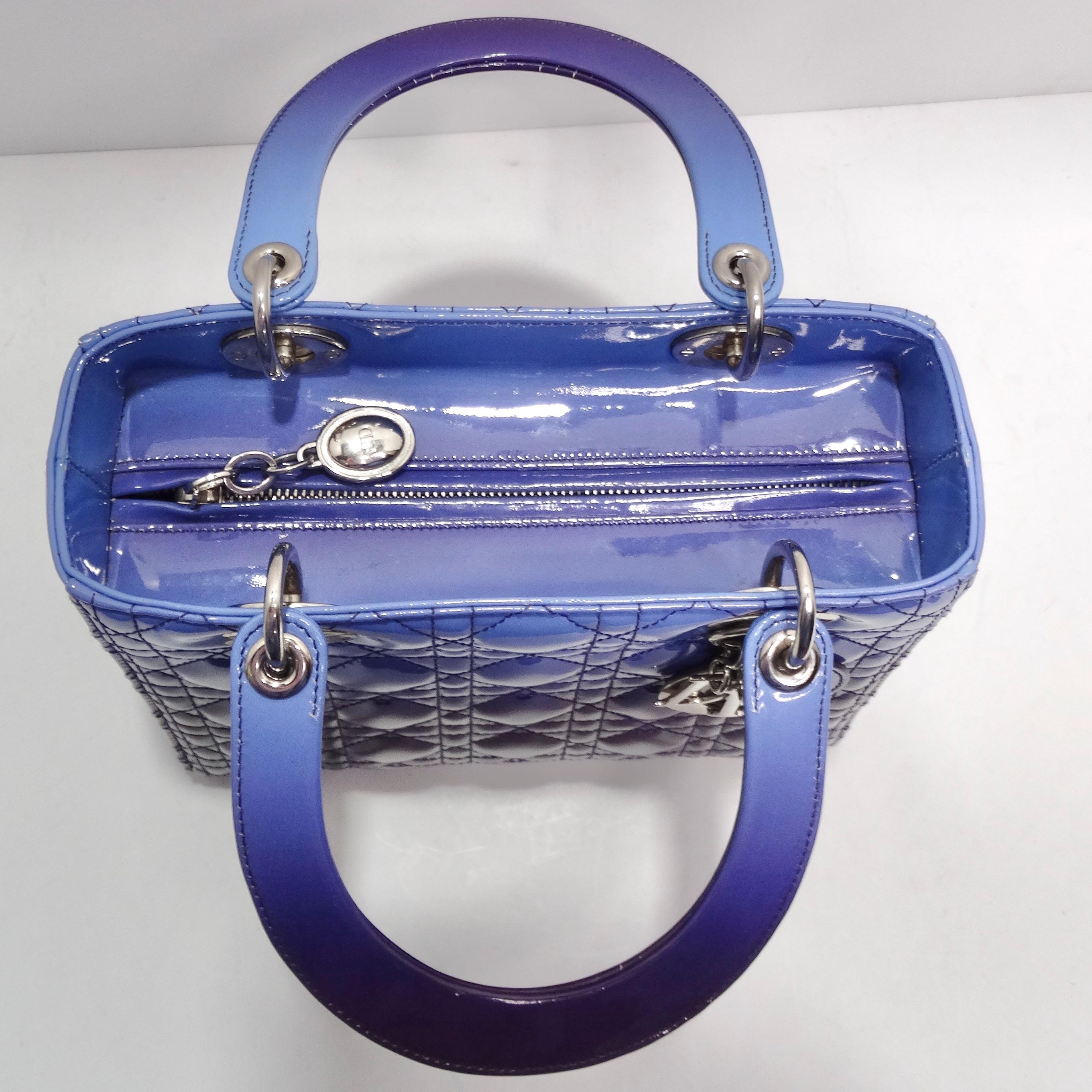Christian Dior Patent Cannage Gradient Medium Lady Dior Purple Blue For Sale 7