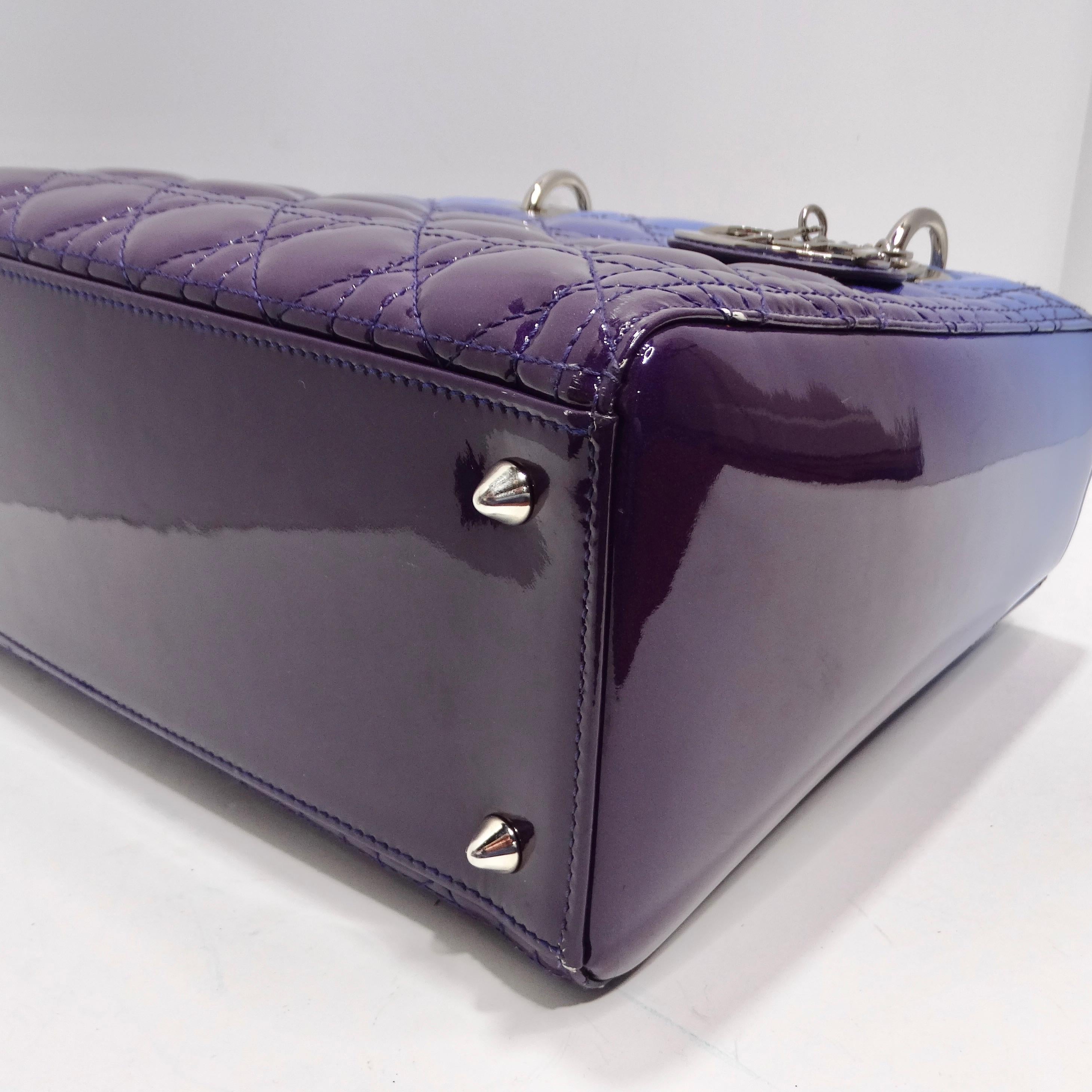 Christian Dior Patent Cannage Gradient Medium Lady Dior Purple Blue For Sale 11
