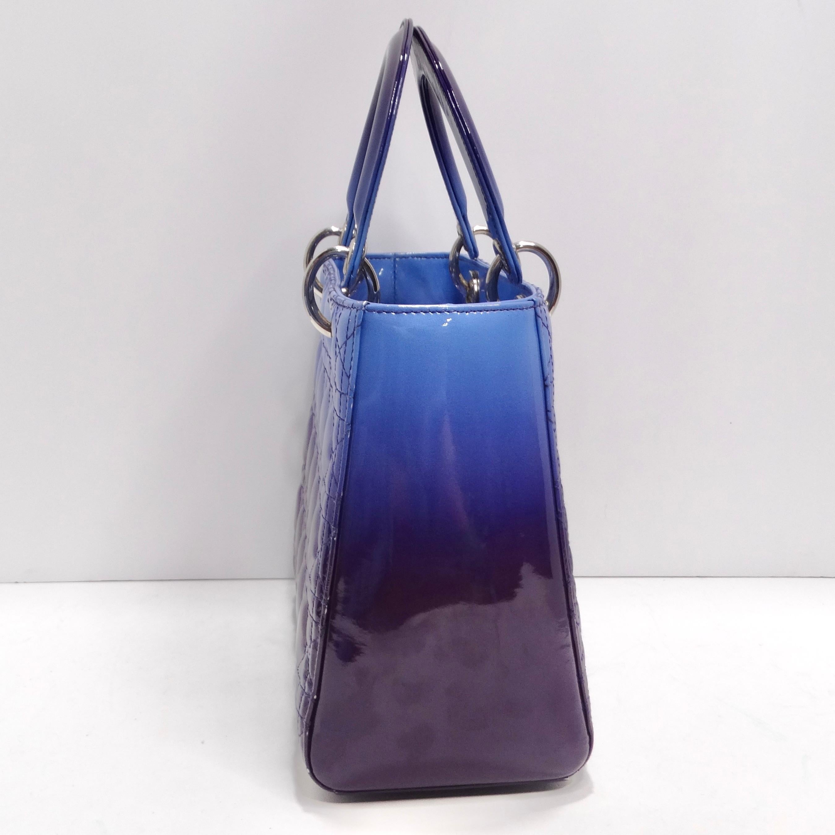 Christian Dior Patent Cannage Gradient Medium Lady Dior Purple Blue For Sale 3