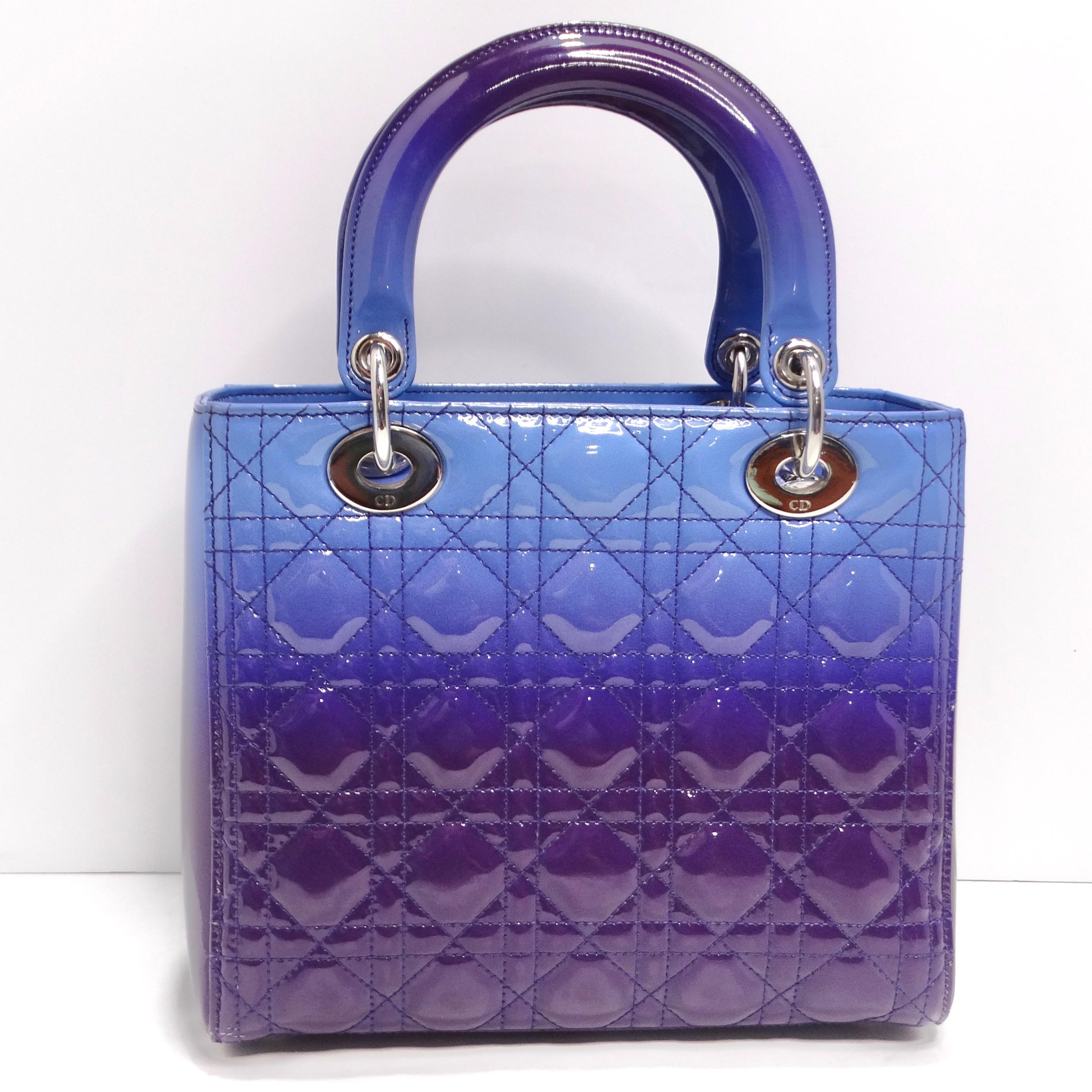 Christian Dior Patent Cannage Gradient Medium Lady Dior Purple Blue For Sale 4