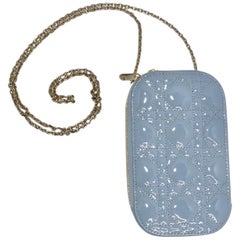 Christian Dior Patent Cannage Lady Dior Phone Holder in Bracing Blue