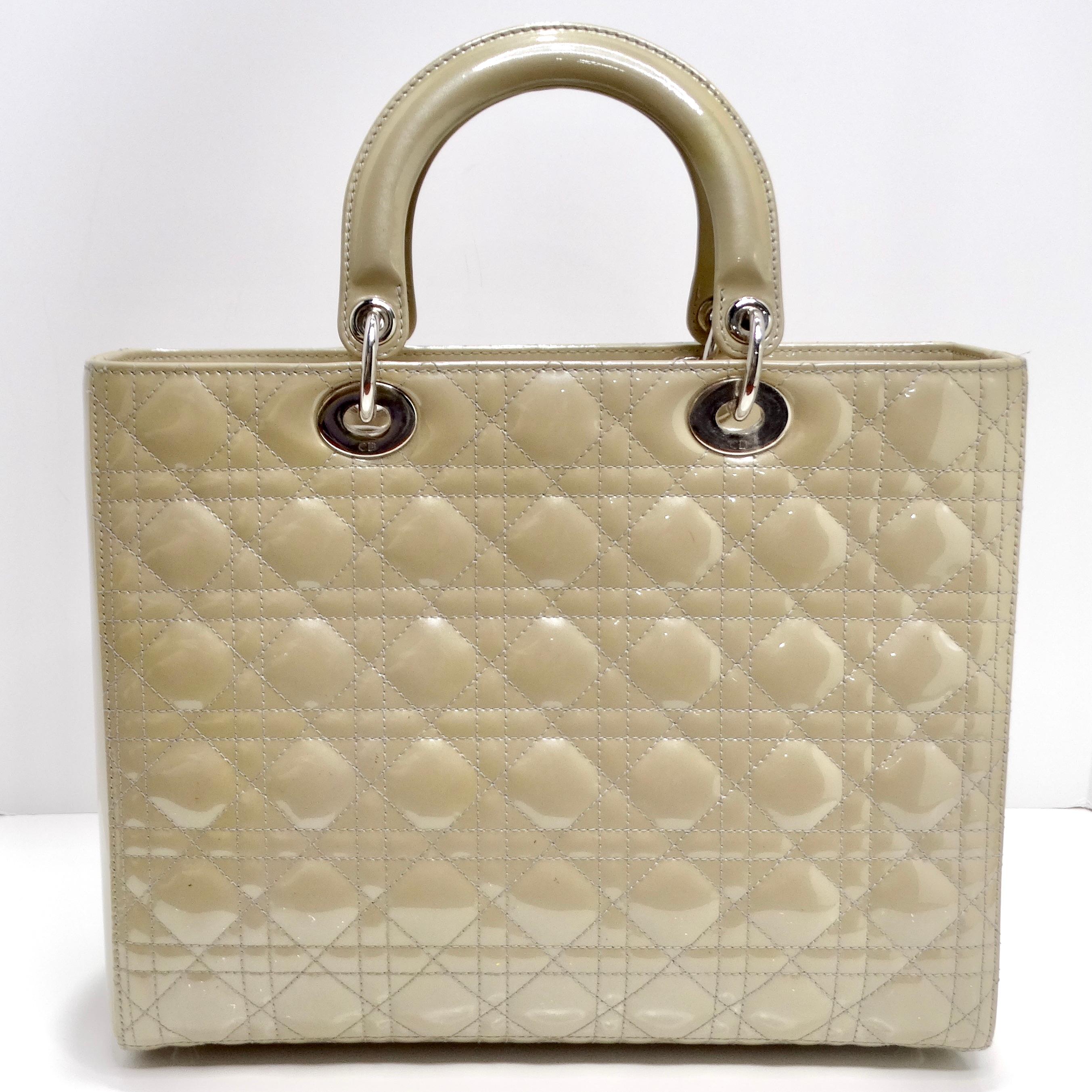 Christian Dior Patent Cannage Large Lady Dior Beige For Sale 2
