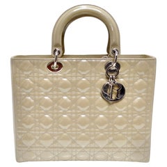 Used Christian Dior Patent Cannage Large Lady Dior Beige
