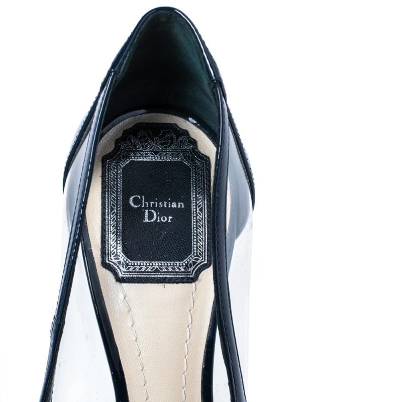 Christian Dior  Patent Leather And PVC Diorella Peep Toe Pumps Size 37.5 In Good Condition In Dubai, Al Qouz 2