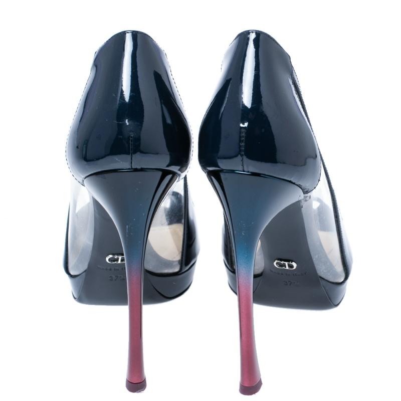 Women's Christian Dior  Patent Leather And PVC Diorella Peep Toe Pumps Size 37.5