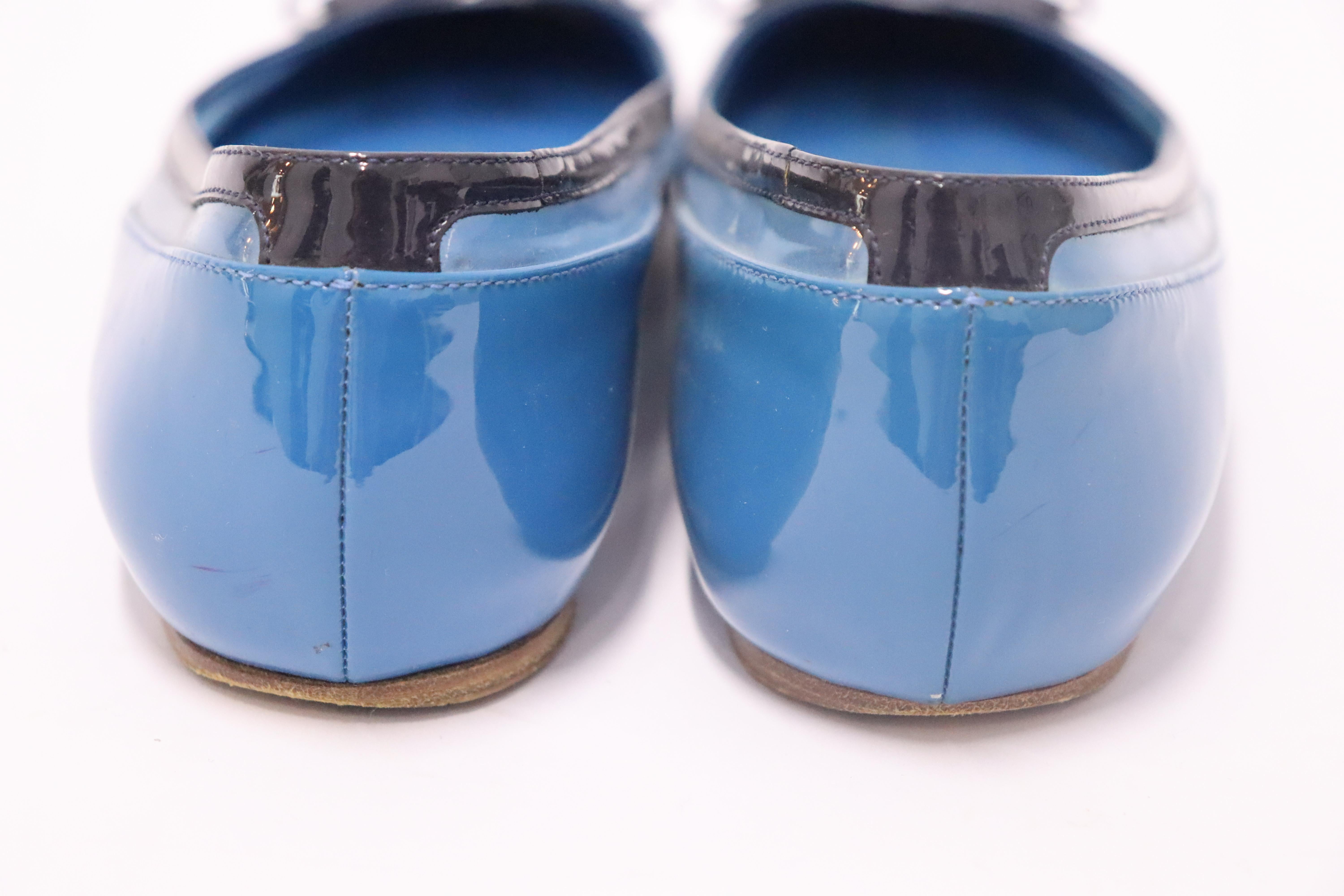 Christian Dior Patent Leather Blue Pointed Toe Flat Pumps Size EU 38 For Sale 4
