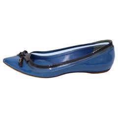 Christian Dior Patent Leather Blue Pointed Toe Flat Pumps Size EU 38