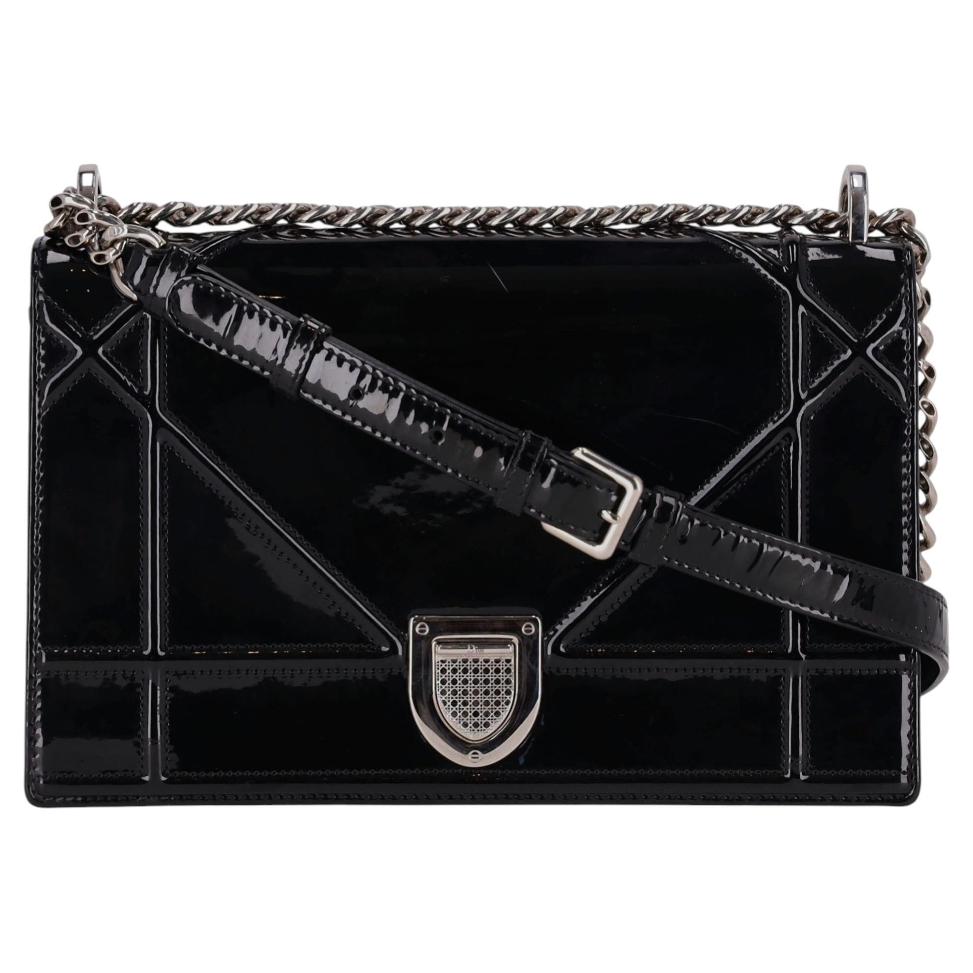 Christian Dior Patent Leather Cannage Diorama Medium Shoulder Bag For Sale