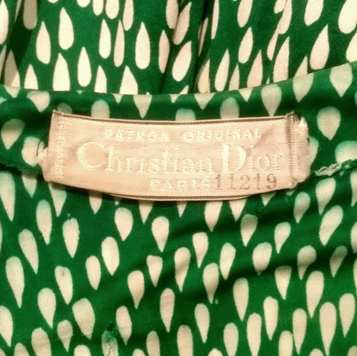 Christian Dior Patron Label Demi Couture 1980s Green Silk Crossover Dress In Excellent Condition In London, GB