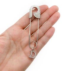 Christian Dior Pavé Crystal Safety Pin With Logo Charm 2000s