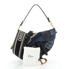 Christian Dior Peace and Love Saddle Bag Patchwork Denim Medium