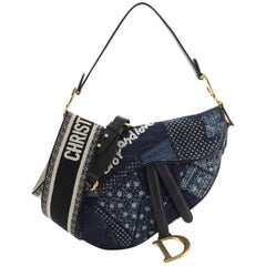 Christian Dior Peace and Love Saddle Bag Patchwork Denim Medium